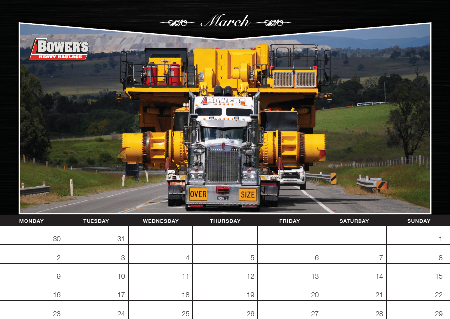 2026 Bower's Heavy Haulage A3 Calendar